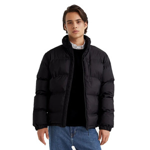 2023 hiver hommes matelassé bulle veste col montant avant fermeture éclair poches noir toile col montant avant fermeture éclair poches grand - Product Image 1
