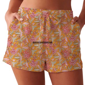 Shorts de Verano Estilo Bohemio para Mujer, 100% Algodón, Estampado a Mano, Cintura Alta, Cierre Elástico, Shorts Casuales - Product Image 5