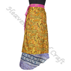 Jupe portefeuille double couche en soie vintage indienne, sarong réversible, sarong, sari magique, 2 couches réversible, saris en soie, longue - Product Image 1