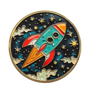 नरम तामचीनी रंग प्रभाव प्यारा रॉकेट कस्टम धातु सिक्का