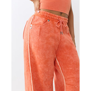 orange color Baggy Sweatpants Heavyweight Fleece Wide Leg acid Drawstring Sweat Pants,Casual Lounge Joggers with Pockets Slacks - Product Image 4
