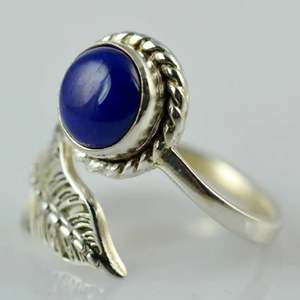 Boho September Birthstone Jewelry Lapis Lazuli 925 Sterling <b>Silver</b> Handmade Leaf <b>Ring</b> Natural Blue Shape Gemstone 10K Platinum - Product Image 5