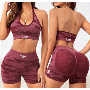 2-Piece Tie-Dyed <b>Sports</b> <b>Set</b> High Waist Yoga <b>Shorts</b> & Beauty Back Halter Neck <b>Sports</b> <b>Bra</b> Gym Fitness <b>Sets</b> Plus Size Solid Pattern - Product Image 1