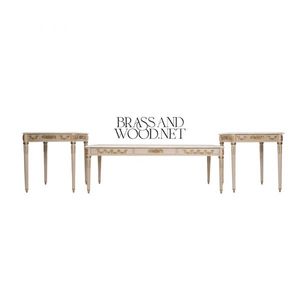 Luxury <b>White</b> Wooden Coffee Table And <b>Side</b> Table Set - Product Image 2