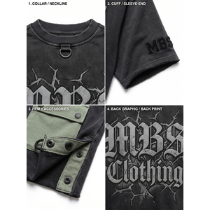OEM Custom 420GSM Heavyweight French Terry Acid Wash Oversized Boxy Men's T-Shirt with Detachable Sling <b>Bag</b> Pocket <b>Puff</b> Print - Product Image 4