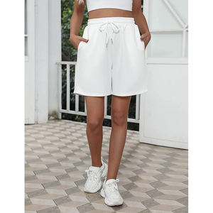 Pantalones cortos de chándal para correr de talla grande personalizados para mujer, pantalones cortos deportivos transpirables con decoración de logotipo y botones de algodón liso, venta al por mayor - Product Image 2