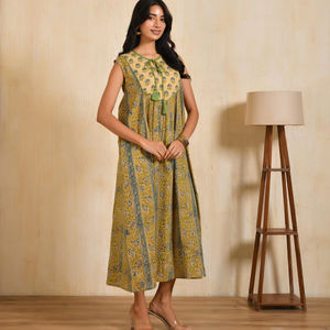 Robe longue en coton imprimée au bloc pour femmes, robes imprimées au bloc de Jaipur, fabricant OEM en gros, étiquette de marque personnalisée - Product Image 1