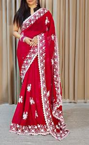 Nuevo Sari de Diseño Estilo Bollywood, Completamente Bordado con Lentejuelas, de Georgette de Alta Calidad, para Fiestas y Festivales, Venta al Por Mayor - Product Image 3