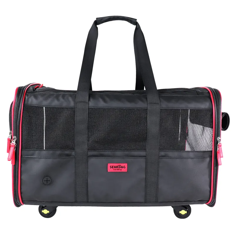 Usine fabrication compagnie aérienne sac de transport pour animaux de compagnie avec roue souple face extérieur voyage chat chien épaule pliable sac de transport pour animaux de compagnie
