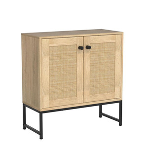 Meuble de rangement moderne en bois massif et rotin de style nordique Vente en gros de meubles de maison pour le salon - Product Image 1