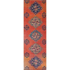 Vintage Jaipur Rugs US Pae-2504 <b>Red</b> Orange Hand Knotted Wool Large Area Medallion Pattern 9x12 for Home Living Room Decorations - Product Image 1
