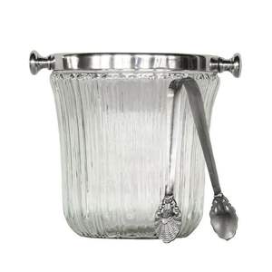 Clear ribbed <b>glass</b> ice bucket with modern silhouette and ergonomic grip designed for daily use or party styling - Product Image 4