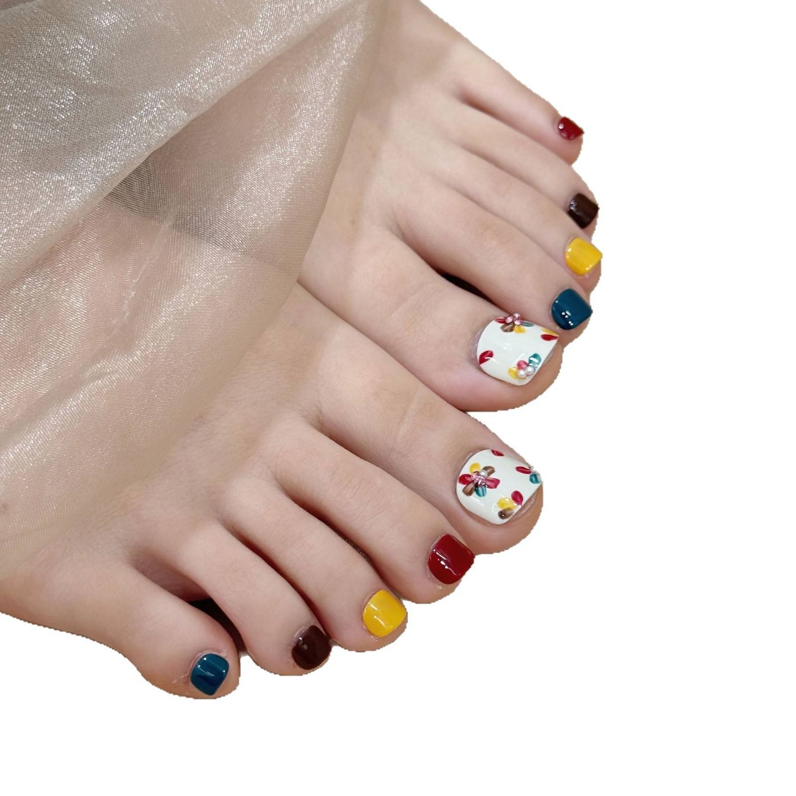 white, teal, yellow, red, brown