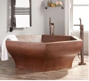 Meilleure qualité cuivre pur fabriqué à la main en cuivre brillant baignoire en cuivre de luxe base à jupe autoportante martelée conception sur pattes - Product Image 3