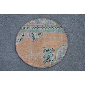 Tapis en laine turque orange et vert vintage de 2,3 pieds et 2,3 pieds Design classique de patchwork pour décor de salon Support en latex de 4m de large - Product Image 1