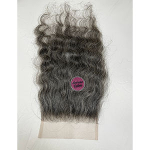 ผมแท้แบบอินเดียสีเทาหยิก สำหรับปิดผมด้วยเชือกผูก ความหนาแน่น 150% และแบบผูกปมสองชั้น - Product Image 6