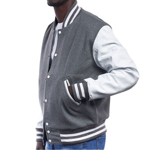 Blouson universitaire unisexe personnalisé en gros, corps en laine, manches en cuir, fermeture éclair, patchwork écologique, style bomber - Product Image 2