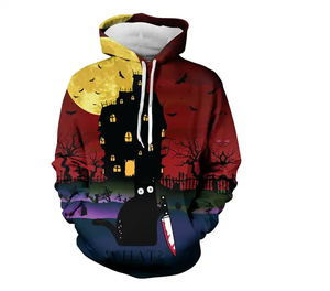 Men's Long Sleeve <b>Halloween</b> Hooded <b>Sweatshirt</b> Casual Loose Pocketed Shirt for Women with Drawstring Winter Print Pattern - Product Image 6