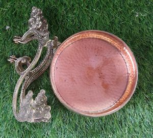 Beautifully Designed Copper Urli Bowl with Carved <b>Stand</b> Made of Brass and Glass for Home Decoration for Gifting - Product Image 2