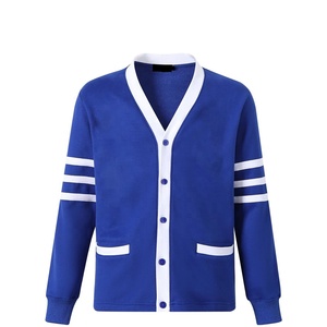 เสื้อคาร์ดิแกนผ้าฟลีซสีน้ำเงินสำหรับผู้หญิง ZPB คอวี แขนยาว สไตล์ลำลอง สีพื้น แต่งขอบตัดกัน ติดกระดุมด้านหน้า สีน้ำเงินรอยัล - Product Image 1