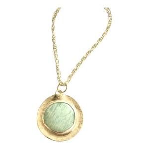 Collier avec pendentif en Amazonite de style élégant fait à la main en argent sterling plaqué or, halo de pierres précieuses, cadeau pour femmes et filles - Product Image 5