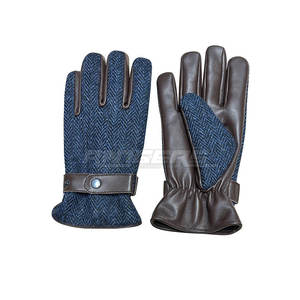 Gants en tweed bleu, luxe, hiver, cuir d'agneau, mode, chauds, durables, fabricant OEM personnalisé, gants en cuir d'agneau pour hommes - Product Image 1