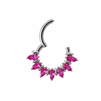 Anneau clicker segmenté articulé en titane ASTM F136 plaqué or 18K, 16G, avec zircon cubique taille marquise, pour piercing de septum et cartilage nasal