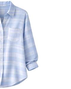 Camisa Oversize a Cuadros para Mujer, Azul Claro, Manga Larga, Casual, de Franela, Tipo Túnica, Suave, Otoño Invierno, Venta al por Mayor - Product Image 2