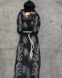 Survêtement Acidwash 100% Coton Pull à Capuche Streetwear Impression Puff Lourde pour Hommes - Product Image 5