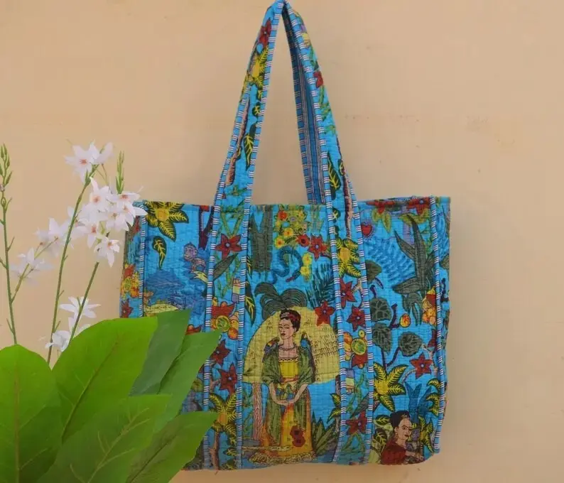 मुद्रित भारतीय हस्तनिर्मित कॉटन शॉपिंग टोट बैग महिला टोट बैग हस्तनिर्मित ब्लॉक मुद्रित रजाई बना हुआ कंधे बैग'