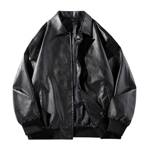 แจ็กเก็ตหนัง PU ของผู้ชาย2025พร้อมคอตั้งโลโก้หน้าขนกระต่ายเสื้อผ้าลำลองทันสมัยสำหรับฤดูใบไม้ผลิและฤดูหนาว - Product Image 1