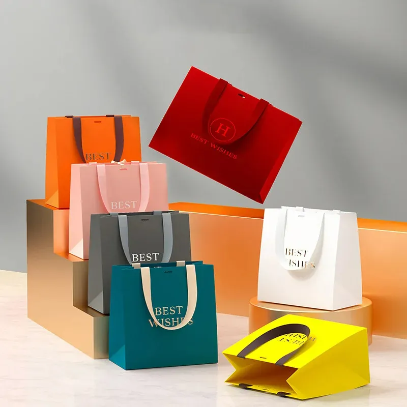 PackFancy marchio personalizzato stampato Logo Design promozione abbigliamento di lusso vendita al dettaglio regalo acquisto nero gioiello sacchetto di carta con manico