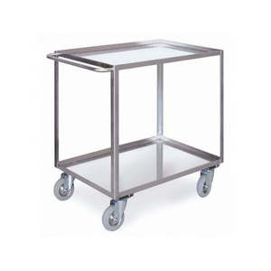 Chariot industriel à 2 niveaux en acier inoxydable 15/10 avec roues en PU à quatre roues, chariot de service avec support OEM personnalisable - Product Image 1
