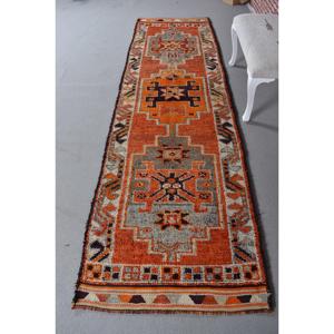 Turkish <b>Runner</b> <b>Rug</b> 3.1x10.8 ft, Orange Southwestern Vintage Wool <b>Rug</b> - Product Image 1