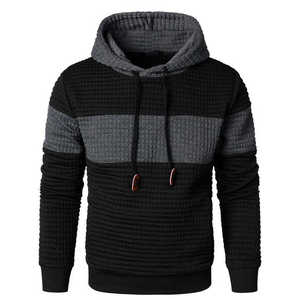 Men's Textured <b>Waffle</b> Color <b>Block</b> Embroidered Pullover Hoodie Sweatshirt Drawstring Hood Kangaroo Pocket Eco-Friendly Custom - Product Image 1