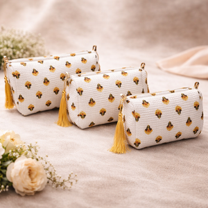 Chic Quilted Marigold Toiletry Pouch Set - Eco-Friendly Cotton Cosmetic Organizer - Product Image 1