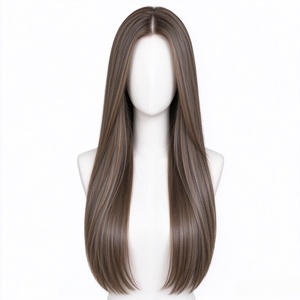 Perruque 100% cheveux humains, brun gris noisette, longue et droite, avec dentelle frontale, aspect naturel, pour femmes - Product Image 1