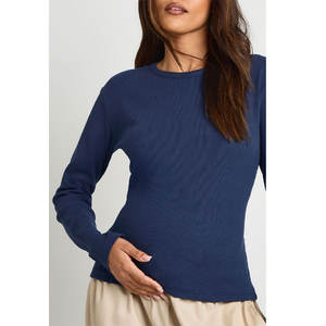 Camiseta de mujer de alta calidad nueva moda Color sólido 100% algodón suelto Casual manga larga Tops - Product Image 4