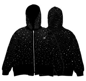 Ventes en gros de sweats à capuche pour hommes avec fermeture éclair, design à pois en strass, logo personnalisé, style américain, fournisseur de vêtements de rue, veste à fermeture éclair intégrale lourde, OEM - Product Image 1