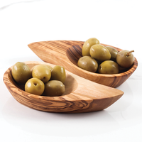 Assiette artisanale haut de gamme en bois d'olivier tunisien, marron vintage, motif uni, design classique en forme de goutte d'eau, écologique, ArtisRaw Party