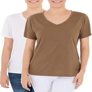 เสื้อฤดูร้อนสำหรับผู้หญิงเสื้อคอวีแขนสั้นระบายอากาศสีพื้น - Product Image 1