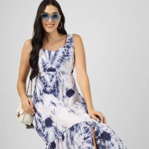 Caftán de algodón hecho a mano para mujer, ligero, estampado de tinte de corbata, estilo Vintage, cintura alta, informal, ajuste relajado, decoración de encaje ODM - Product Image 1