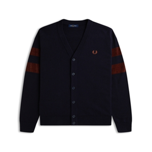 Cardigan Fred Perry Navy Taglia S con Scollo a V in Lana Merino e Cotone con Decorazione Ricamata Vestibilità Regolare e Bordi Texturizzati - Product Image 1
