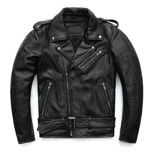 Veste en cuir de veau naturel pour homme, veste moto décontractée, manches épaisses pour l'hiver, taille plus, saison d'automne, fermeture éclair, peau de crocodile - Product Image 1