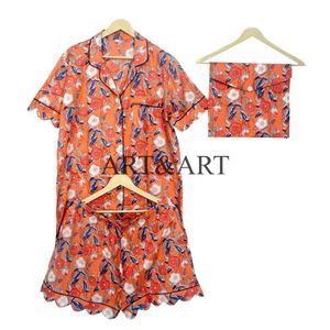 Ensemble de pyjama court d'été élégant pour femmes, imprimé à la main en coton, vêtements de détente, vêtements de nuit doux, lavable en machine, de haute qualité - Product Image 6