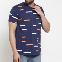 T-shirt Homme 200 Grammes Coton Peigné Tricoté Col Rond Bleu Marine Coupe Droite Urbain Uni Quotidien