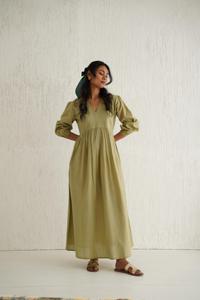 ชุดเดรสผ้าลินินคอวีสำหรับผู้หญิงชุดเดรสผ้าลินินวินเทจสำหรับฤดูร้อน - Product Image 4