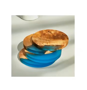 Dessous de verre en bois et en résine bleue de conception unique pour les articles de cuisine de boisson de thé de café au plus bas coût - Product Image 1