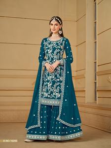 Traje Georgette Sharara de alta calidad para mujer, bellamente bordado para fiestas, ropa India Pakistaní para el Festival Eid - Product Image 5