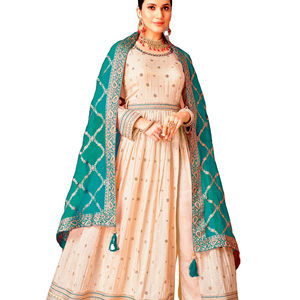 Dernier créateur de robe fantaisie Banarasi en tissu de soie organza jacquard pur vêtements indiens et pakistanais - Product Image 1